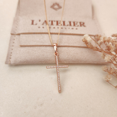 Collar Cruz Strass Rose - Colección Acero