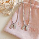 Pack Collar Parejas Placas Doble Plateado - Colección Acero