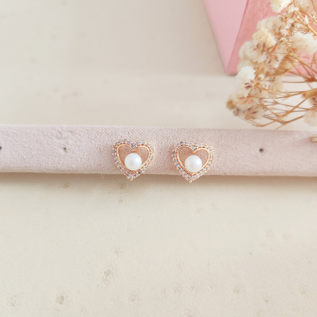 Aretes Corazón Perla - Colección Acero