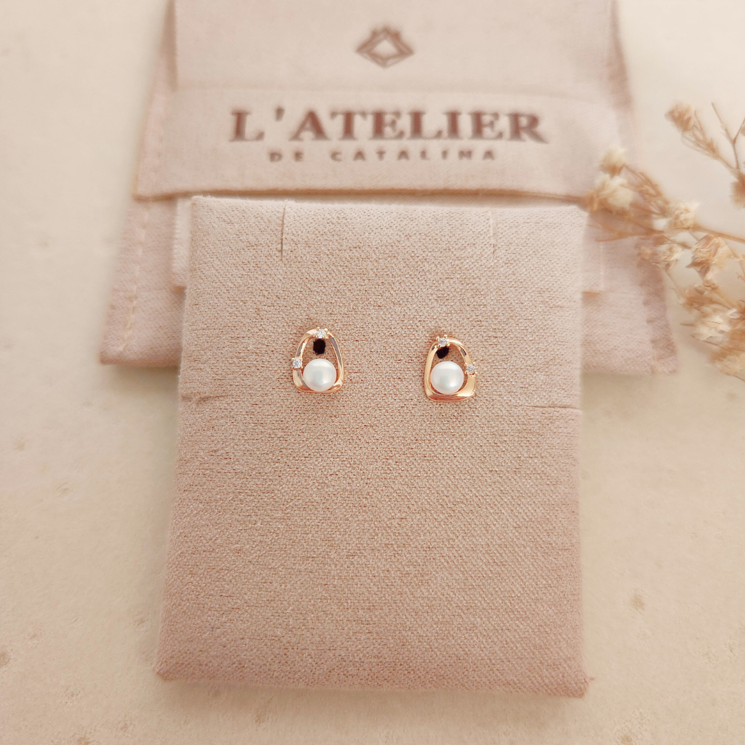 Aretes Cuadrado Perla - Colección Acero