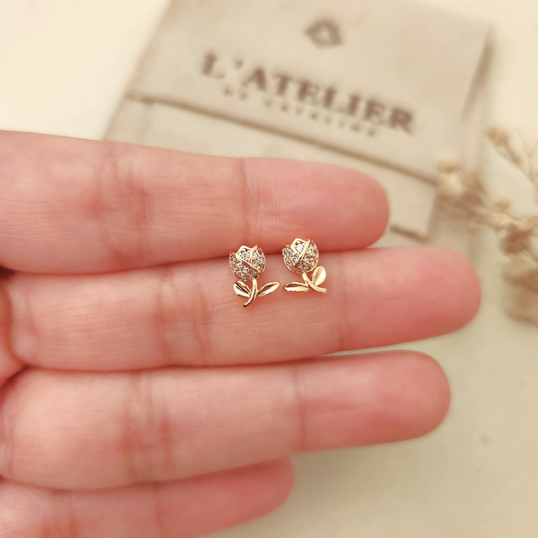 Aretes Tulipán Strass - Colección Acero