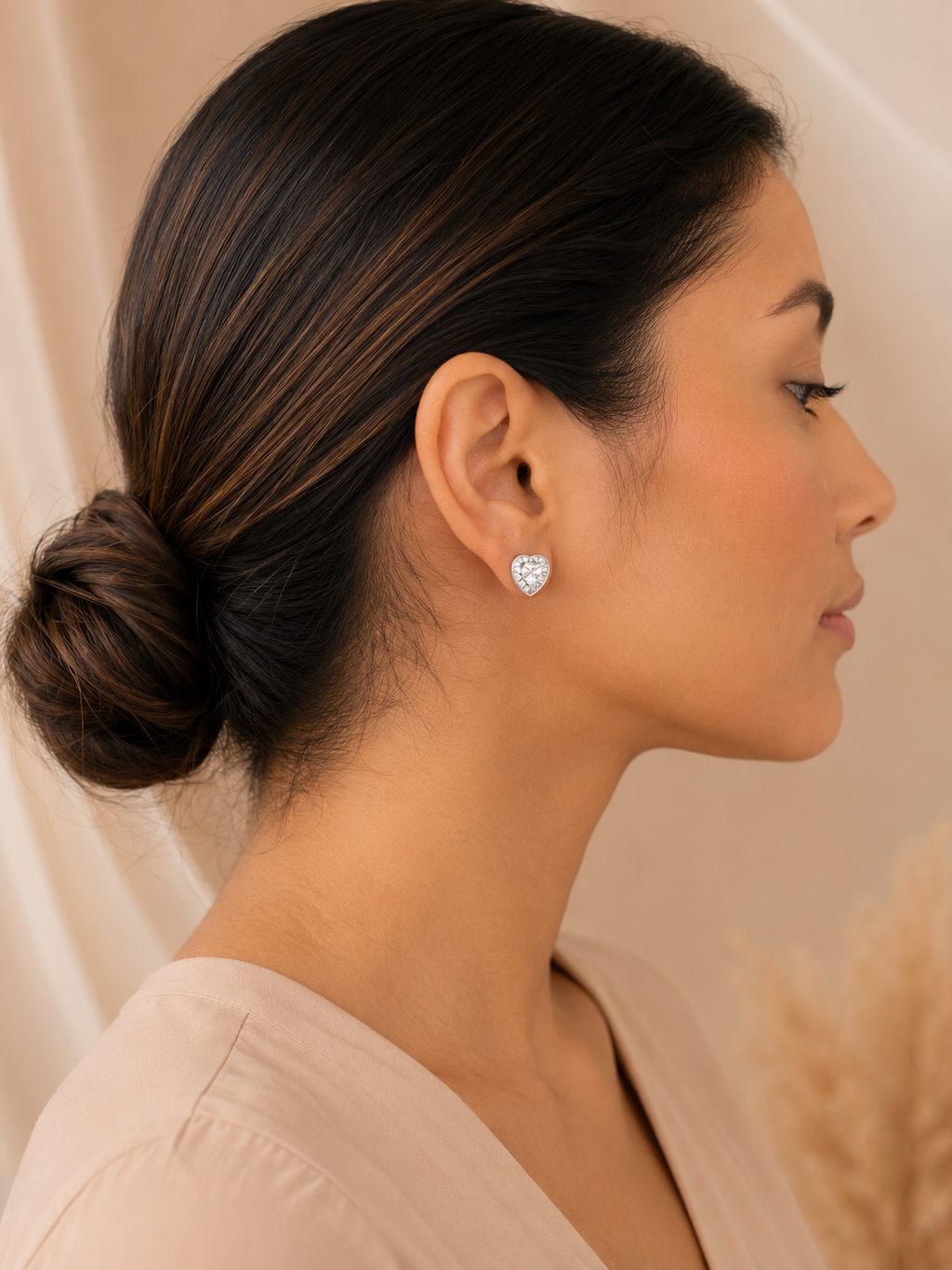Aretes Corazón Cristal Plateado - Colección Acero