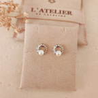 Aretes Circulo Perla Plateado - Colección Acero