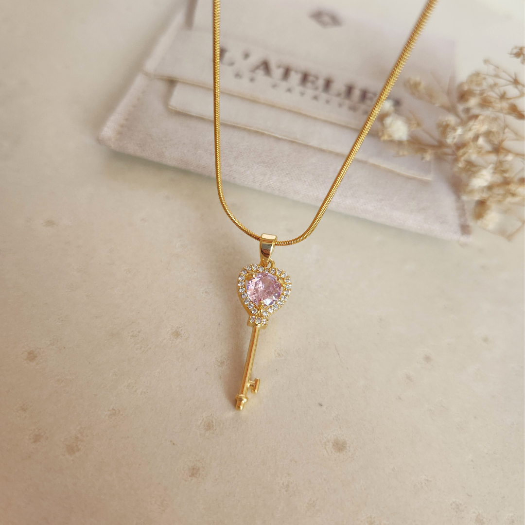 Collar Llave Rosado Gold - Colección Acero