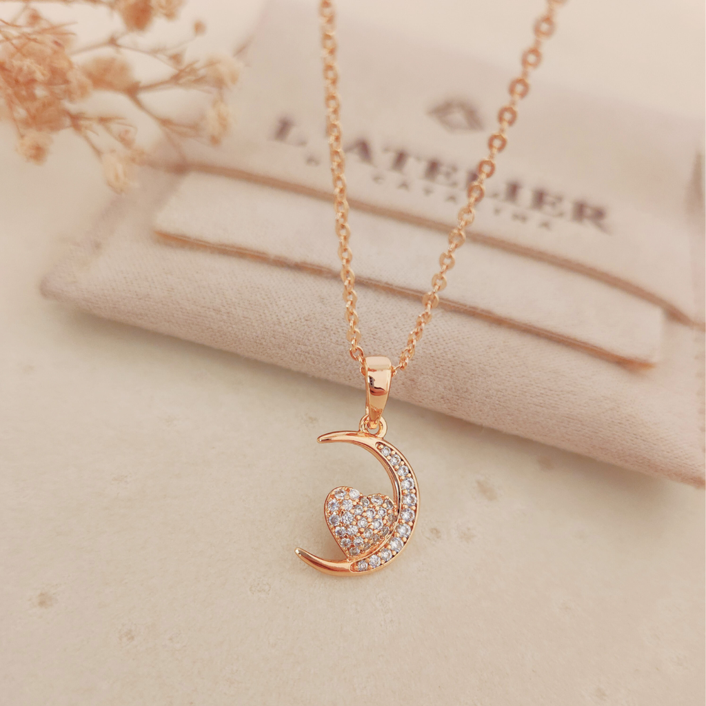 Collar Luna Corazón Strass - Colección Acero