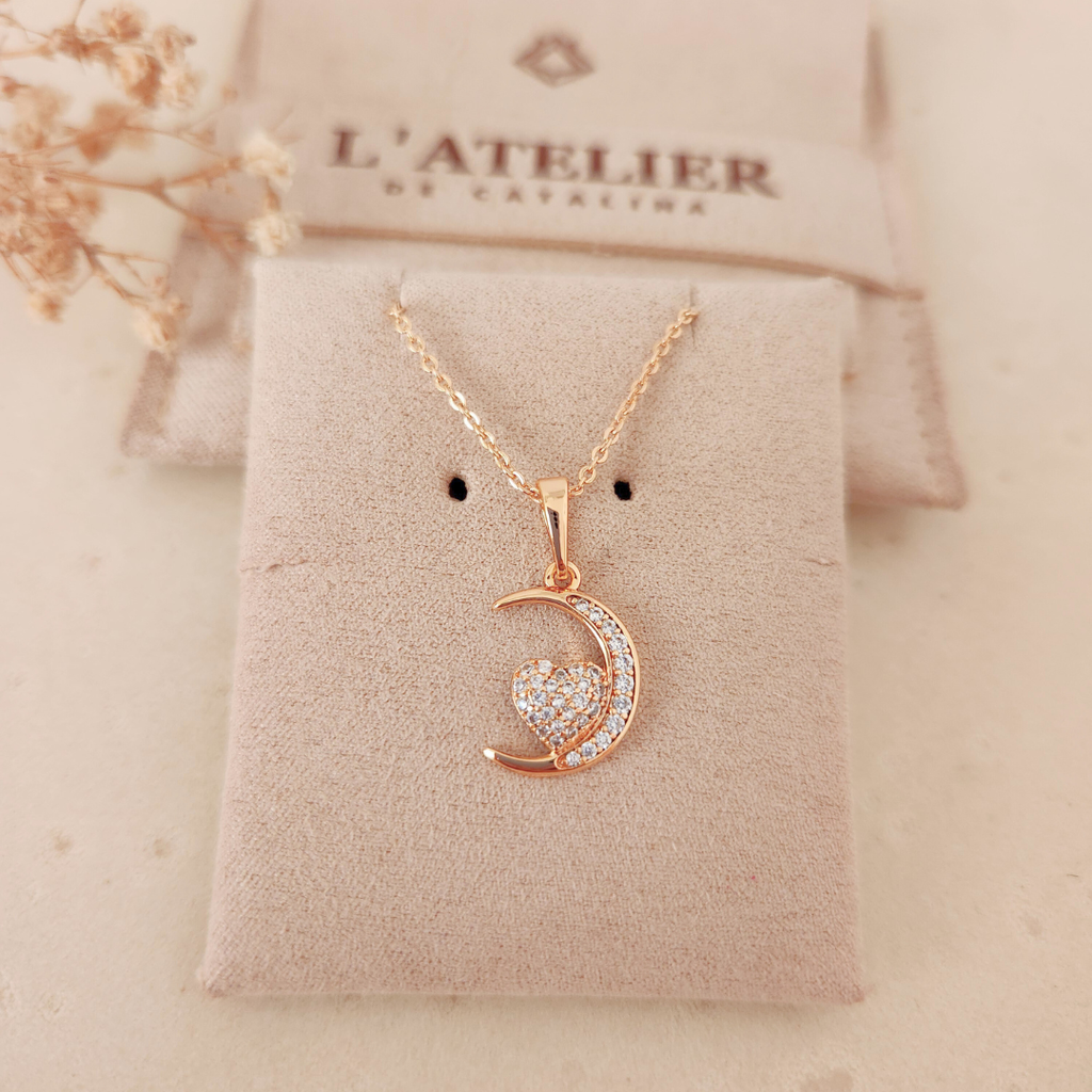Collar Luna Corazón Strass - Colección Acero