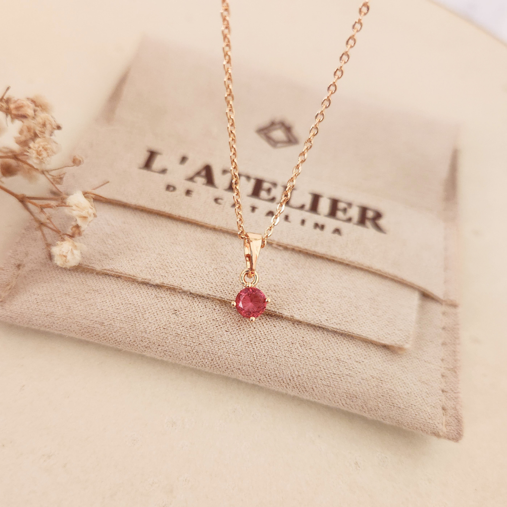 Collar Punto de Luz Rosado - Colección Acero