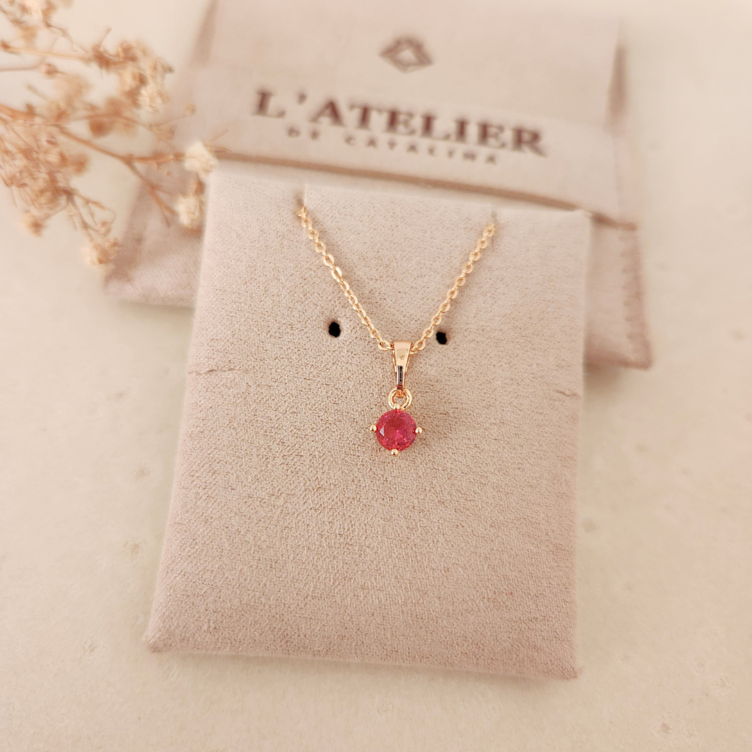 Collar Punto de Luz Rosado - Colección Acero