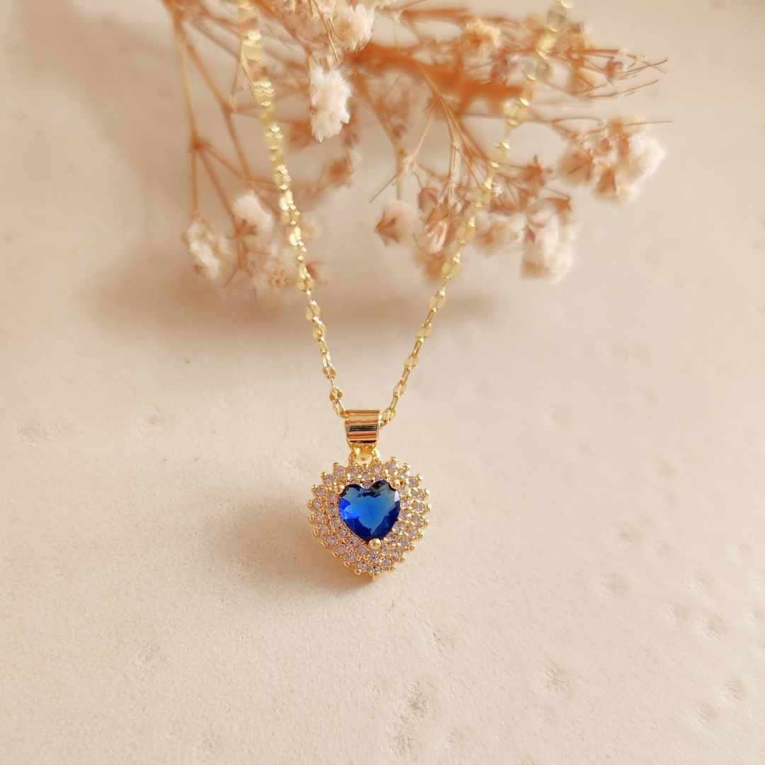 Collar Corazón Azul Gold - Colección Acero
