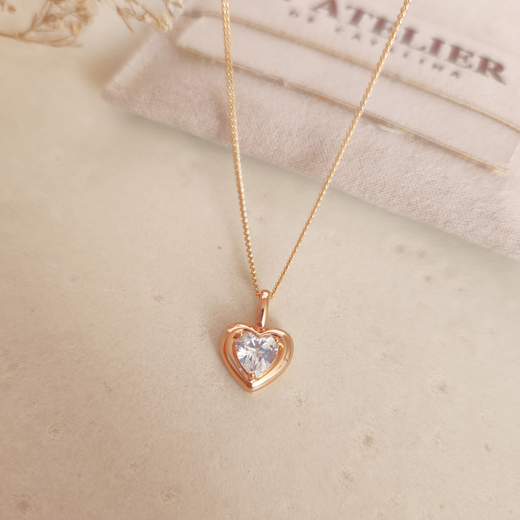 Collar Corazón Blanco Rose - Colección Acero