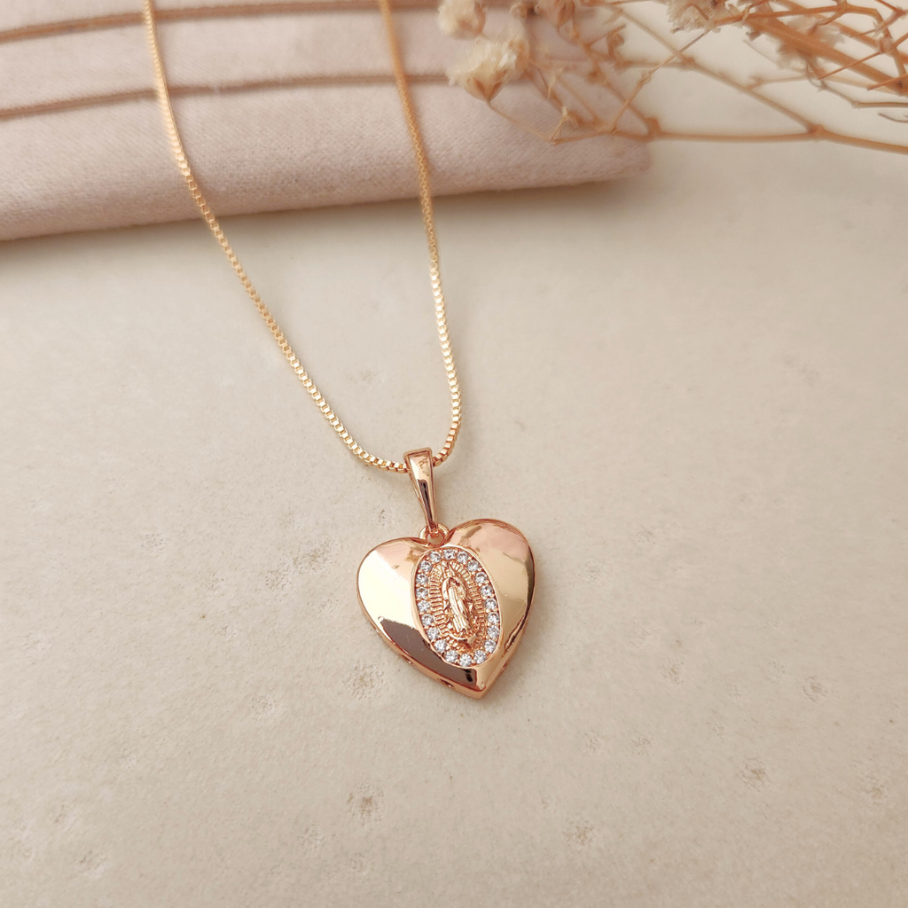 Collar Corazón Virgen de Guadalupe - Colección Acero
