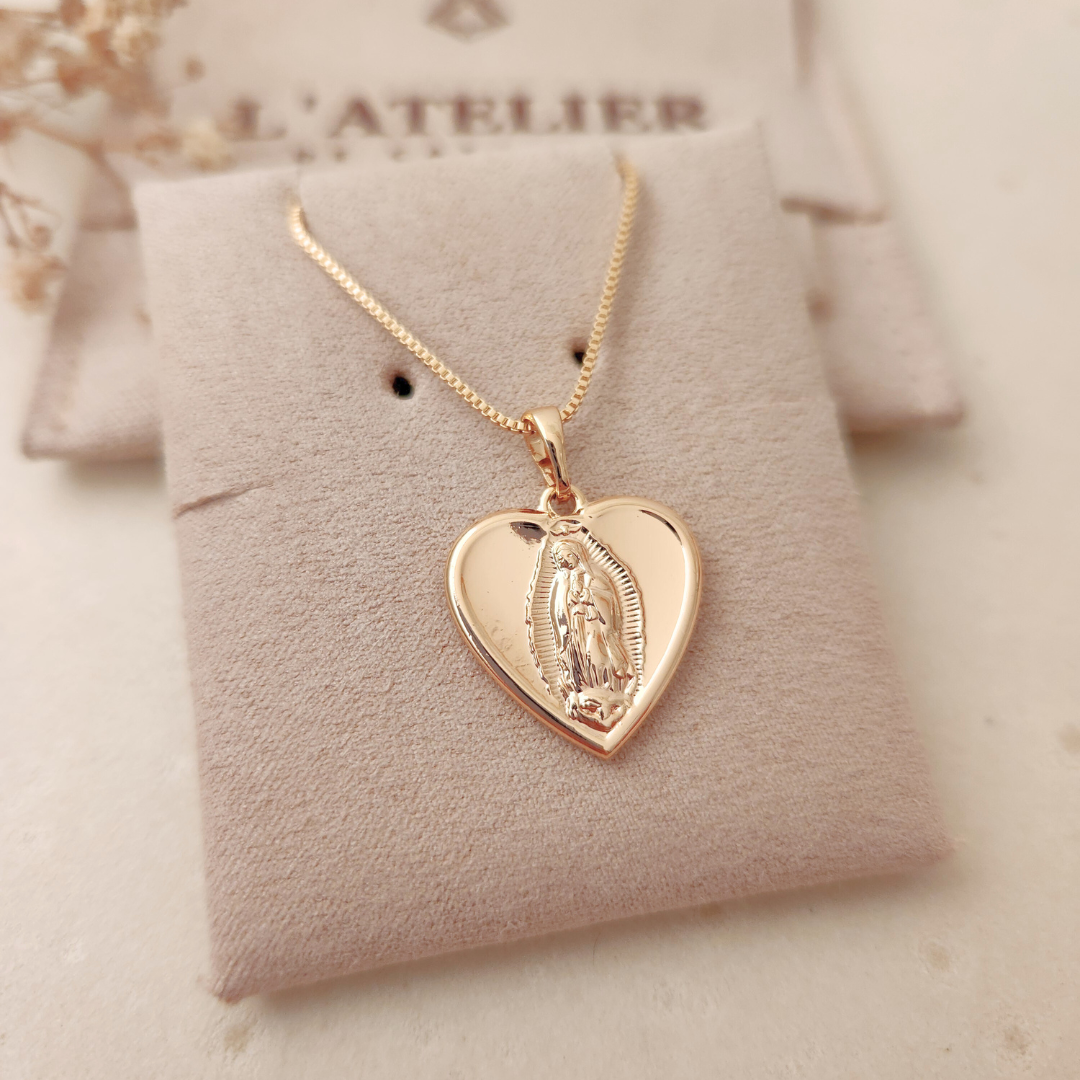 Collar Corazón Virgen de Guadalupe Liso - Colección Acero