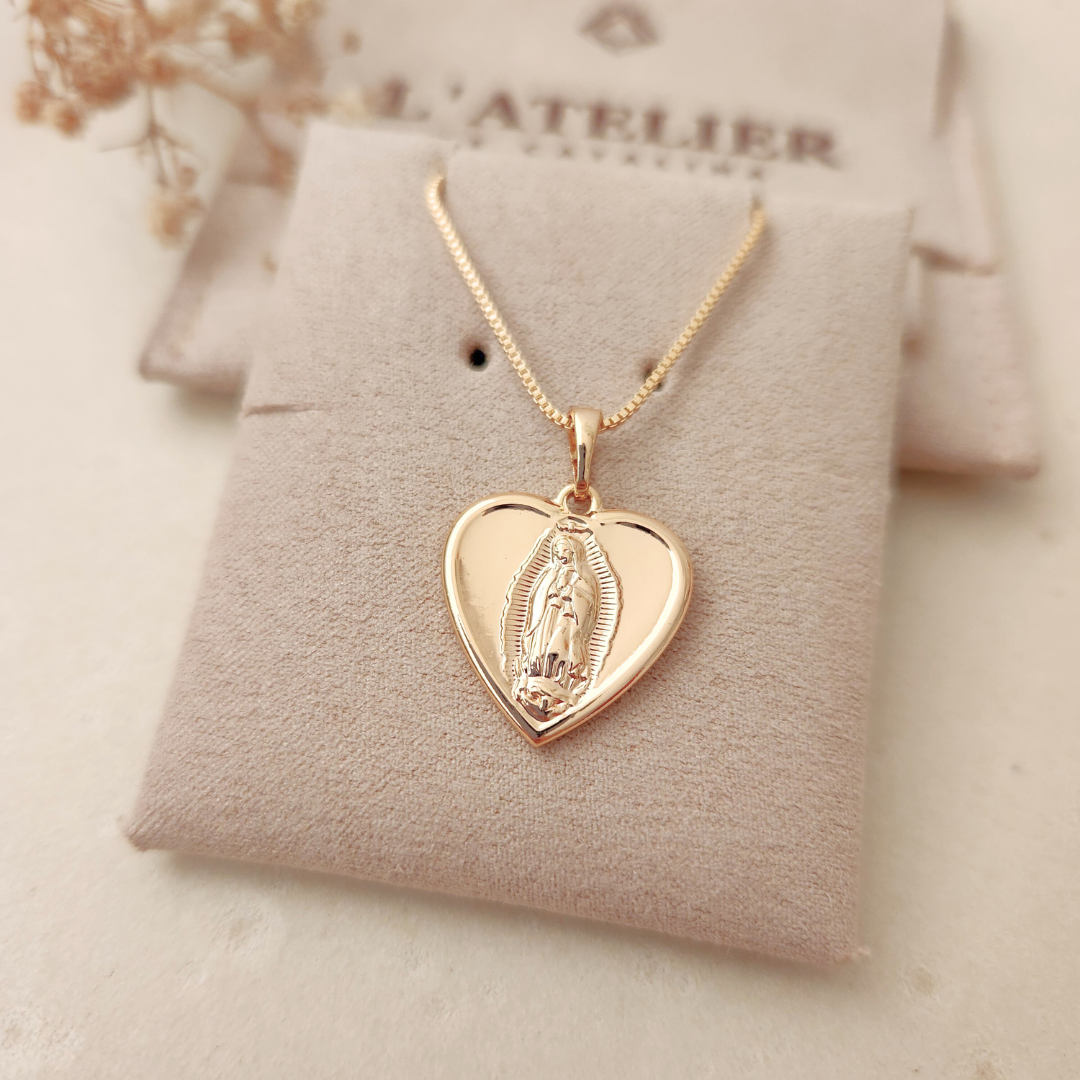 Collar Corazón Virgen de Guadalupe Liso - Colección Acero