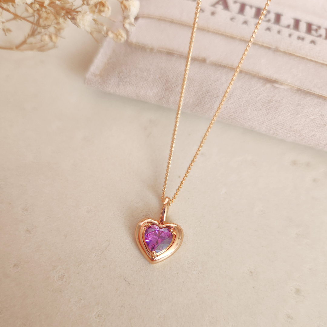 Collar Corazón Morado Rose - Colección Acero