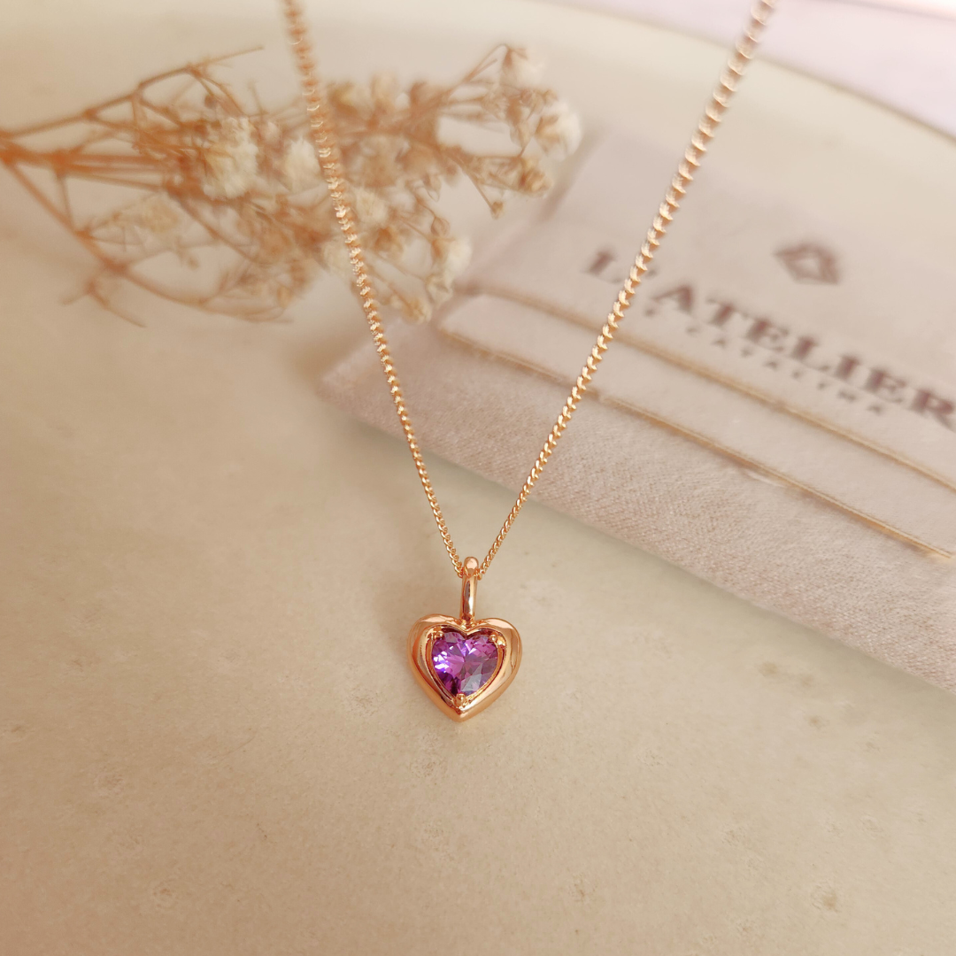 Collar Corazón Morado Rose - Colección Acero