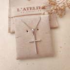 Collar Cruz Strass Plateado - Colección Acero