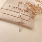 Collar Cruz Strass Plateado - Colección Acero