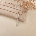 Collar Cruz Strass Plateado - Colección Acero