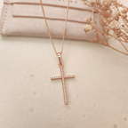 Collar Cruz Strass Rose - Colección Acero