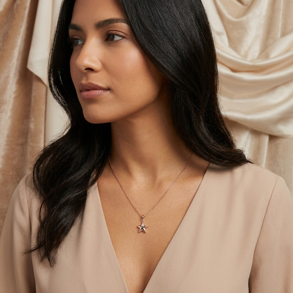 Collar Estrella Bombeada Rose - Colección Acero