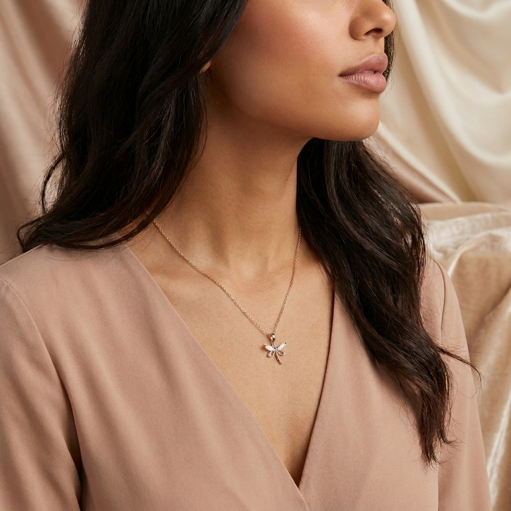 Collar Libélula Cristal Rose - Colección Acero Imagen secundaria del producto
