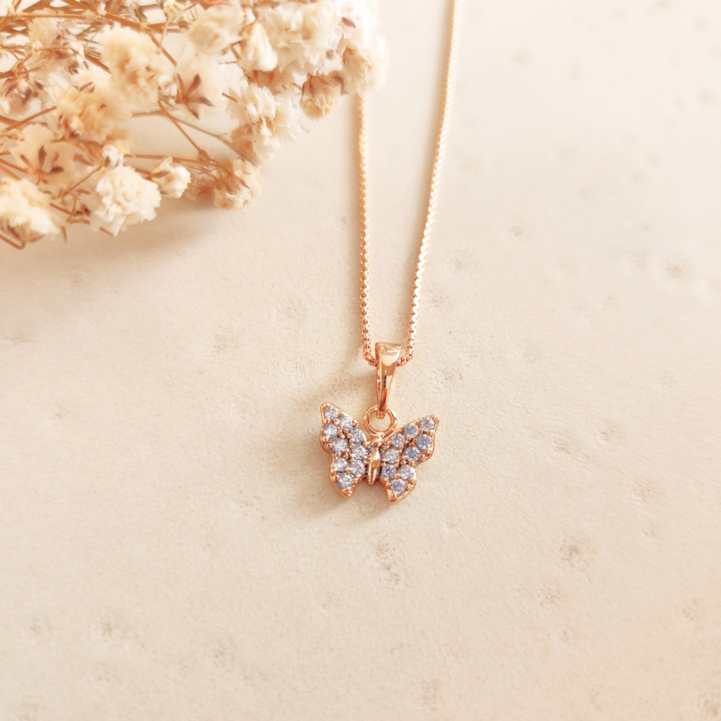 Collar Mariposa Strass Rose - Colección Acero