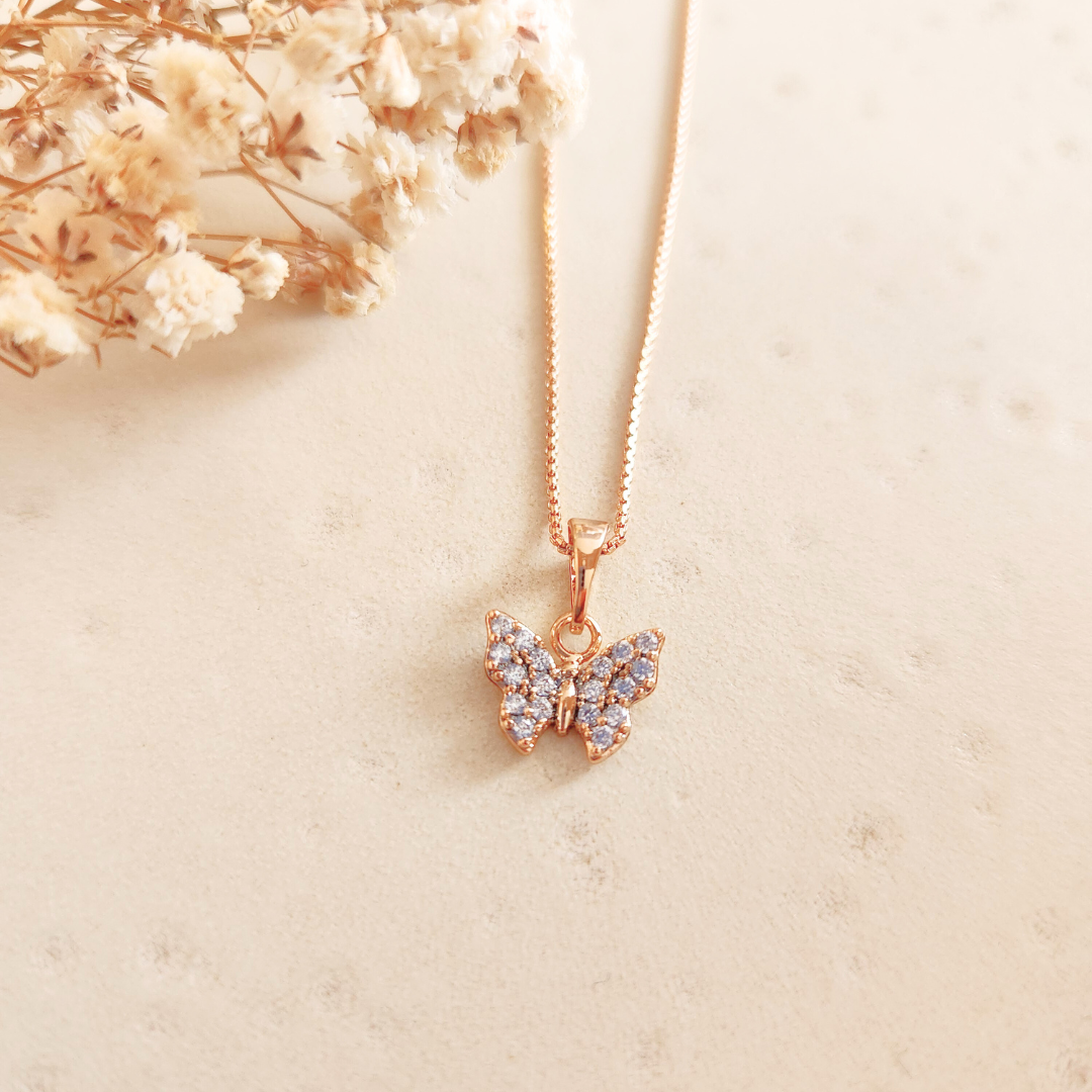 Collar Mariposa Strass Rose - Colección Acero