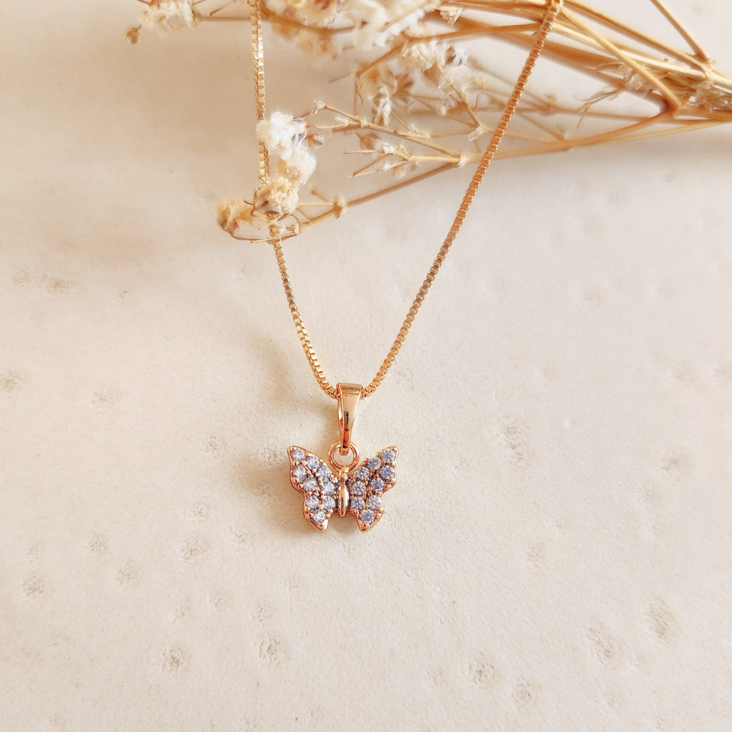 Collar Mariposa Strass Rose - Colección Acero
