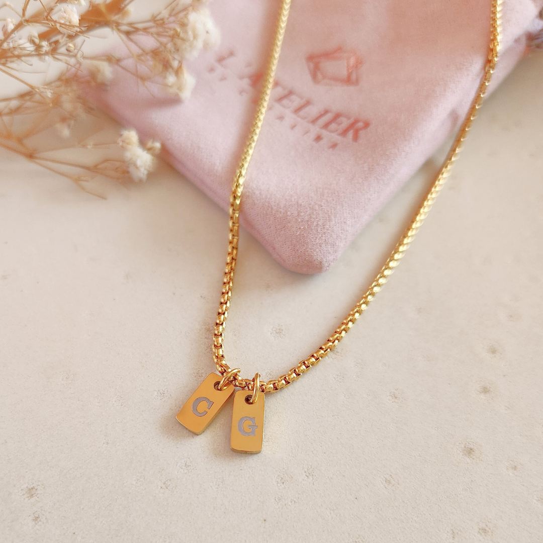 Collar Placas Doble Gold Hombre - Colección Acero