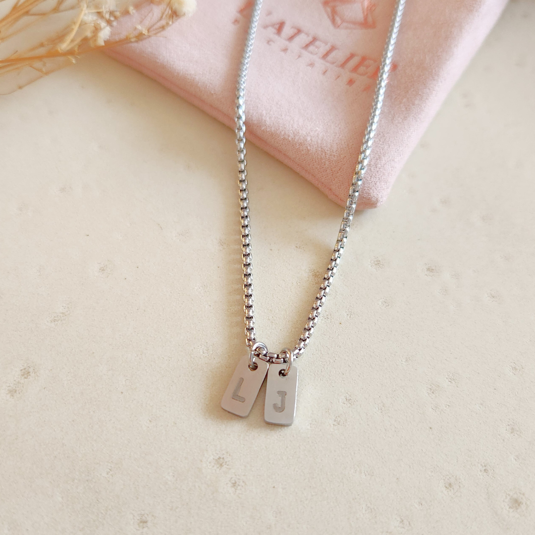 Collar Placas Doble Plateado Hombre - Colección Acero