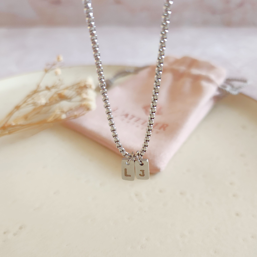 Collar Placas Doble Plateado Hombre - Colección Acero