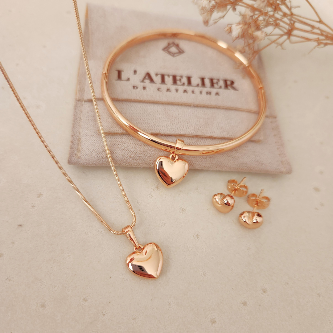 Set Love Collar + Aretes + Pulsera - Colección Acero