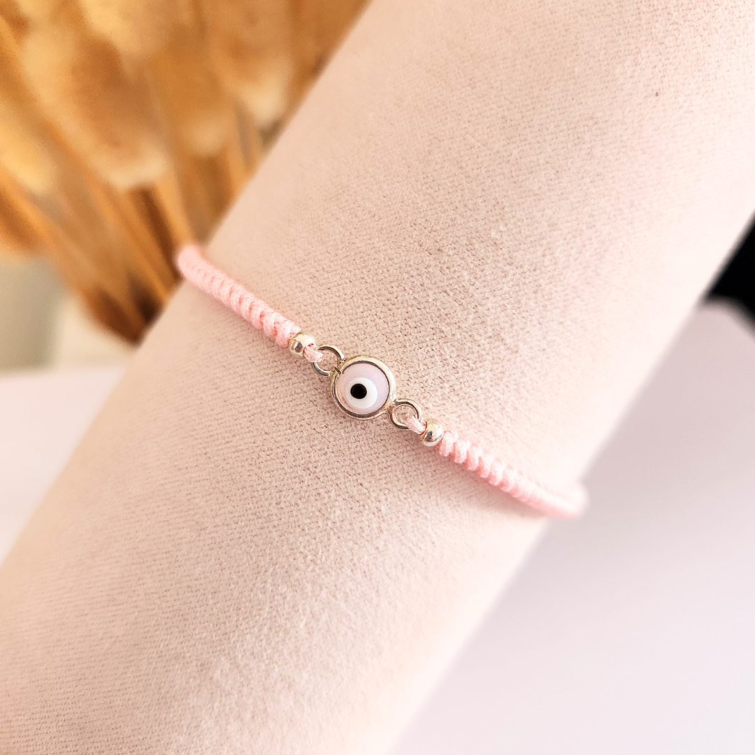 Pulsera Hilo Ojo Turco Rosa - Plata 950
