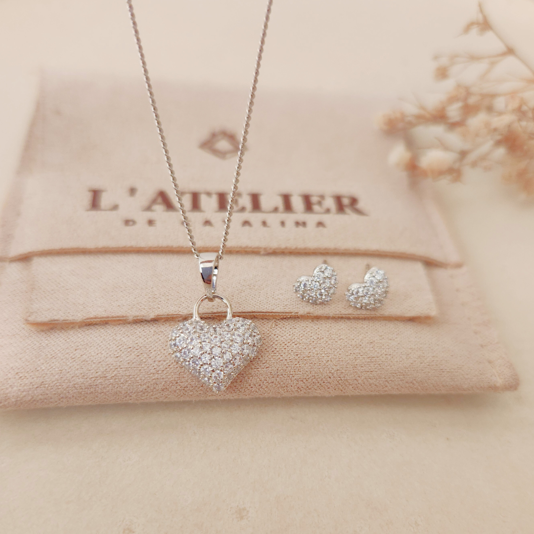 Set Corazón Strass Plateado - Colección Acero Imagen principal del producto