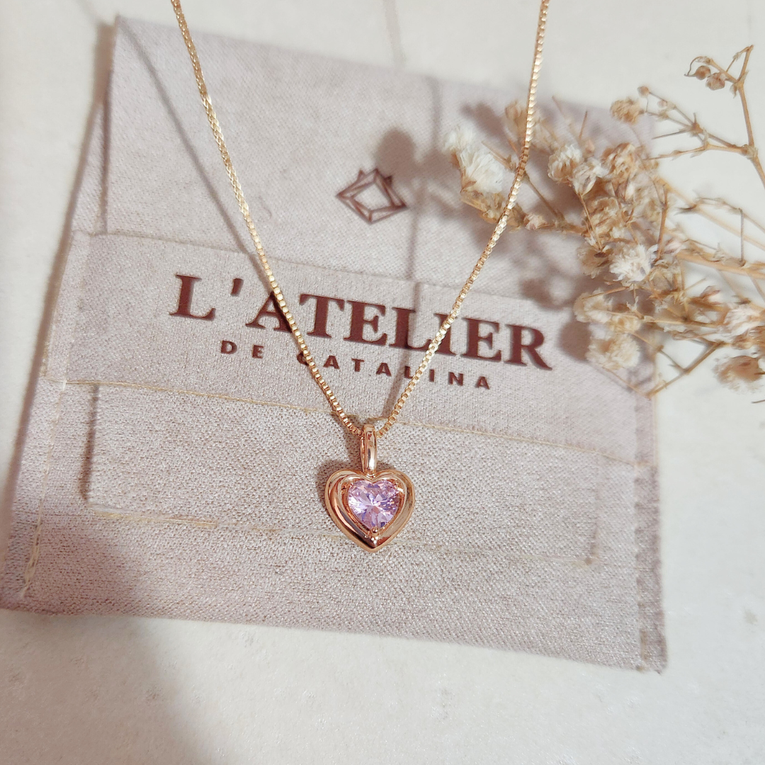 Collar Corazón Rosado Rose - Colección Acero