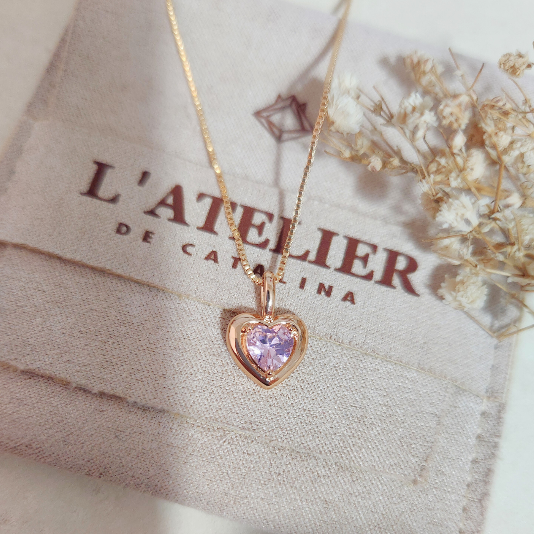 Collar Corazón Rosado Rose - Colección Acero