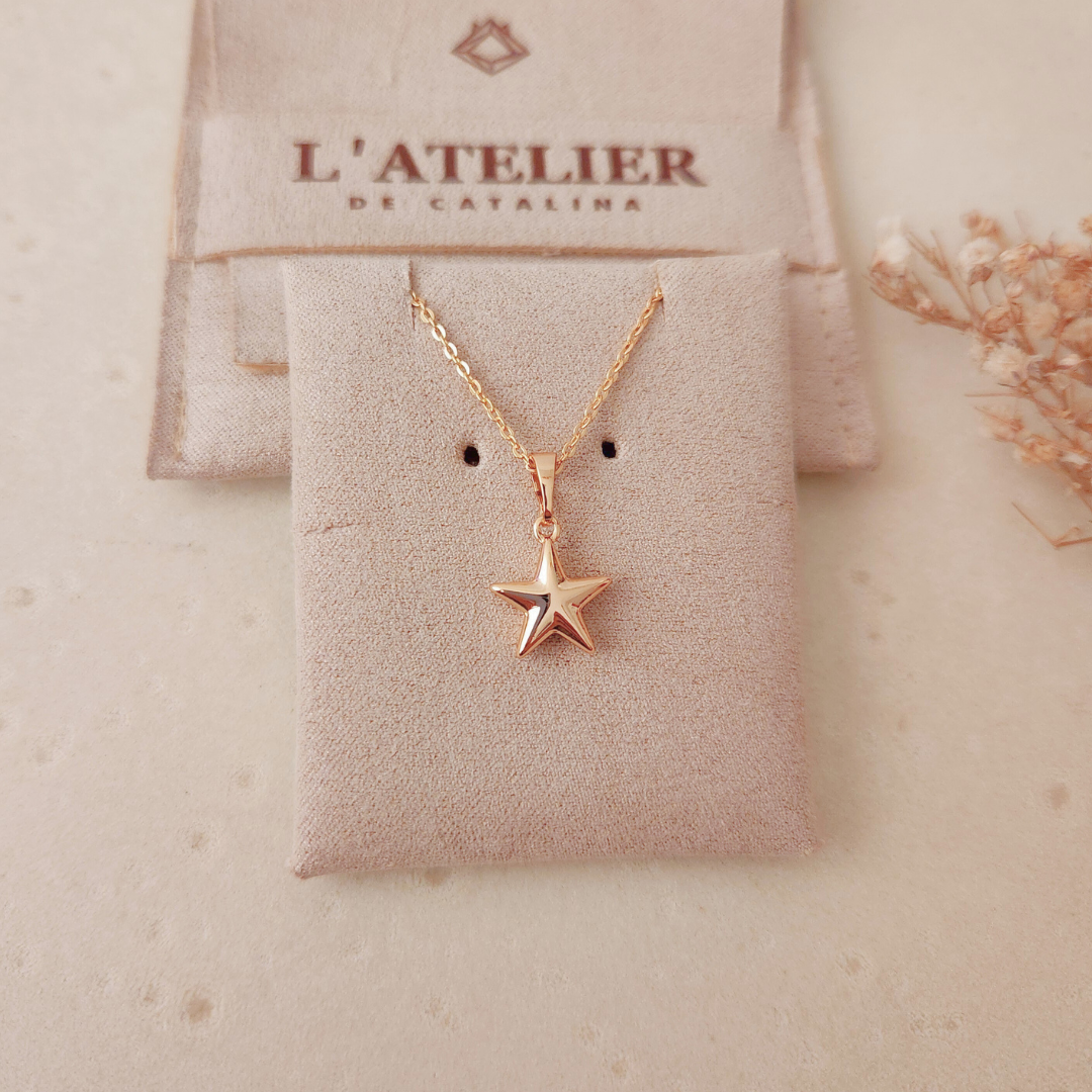 Collar Estrella Bombeada Rose - Colección Acero Imagen principal del producto