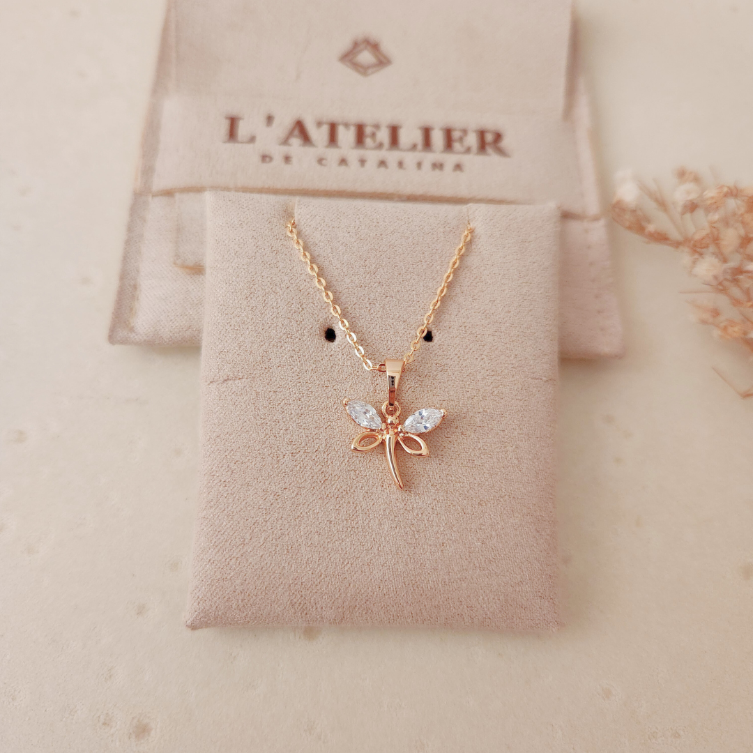 Collar Libélula Cristal Rose - Colección Acero Imagen principal del producto