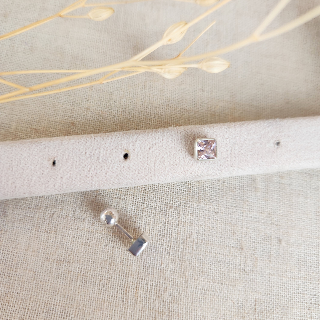 Aretes Cuadrado Rosa - Colección Plata
