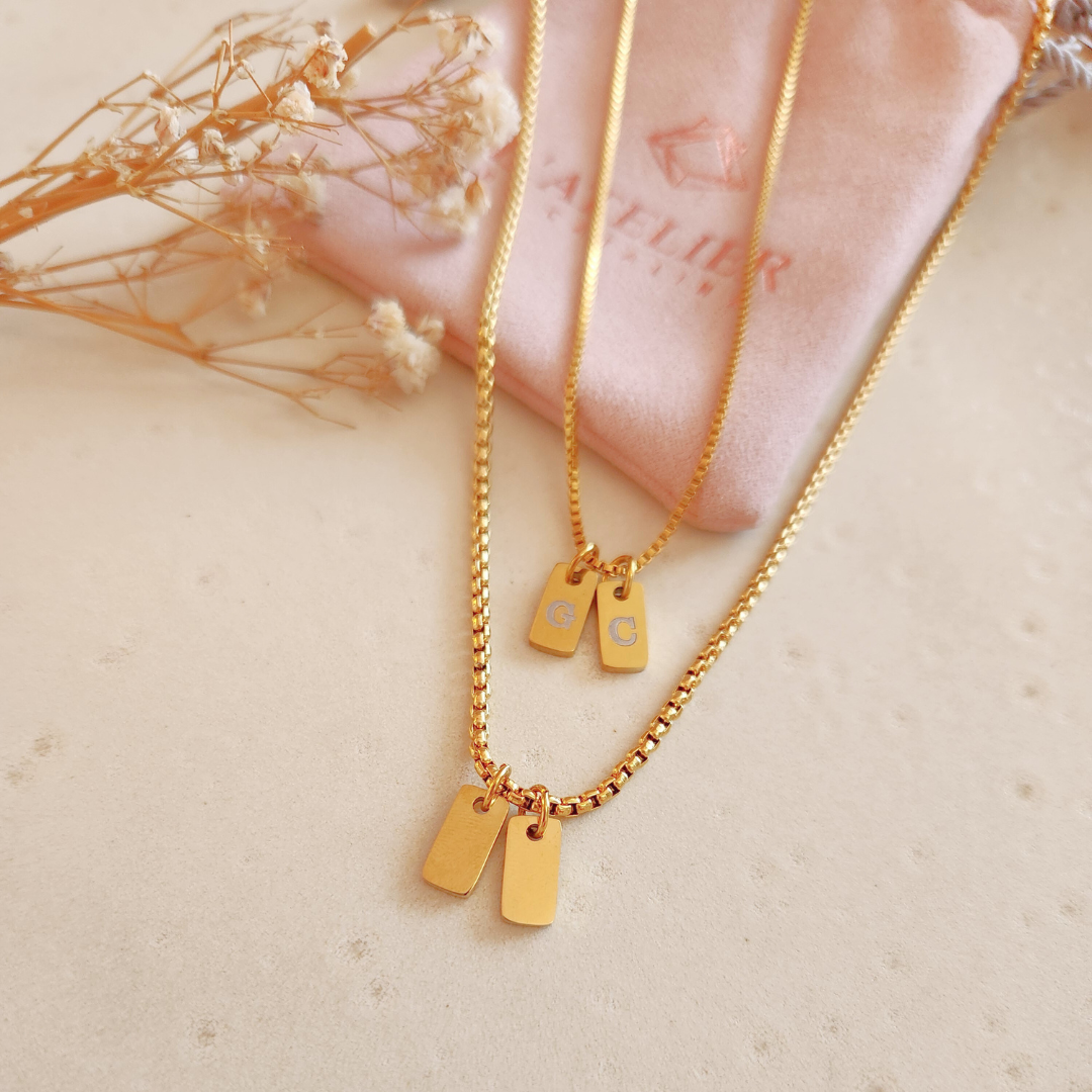 Pack Collar Parejas Placas Doble Gold - Colección Acero