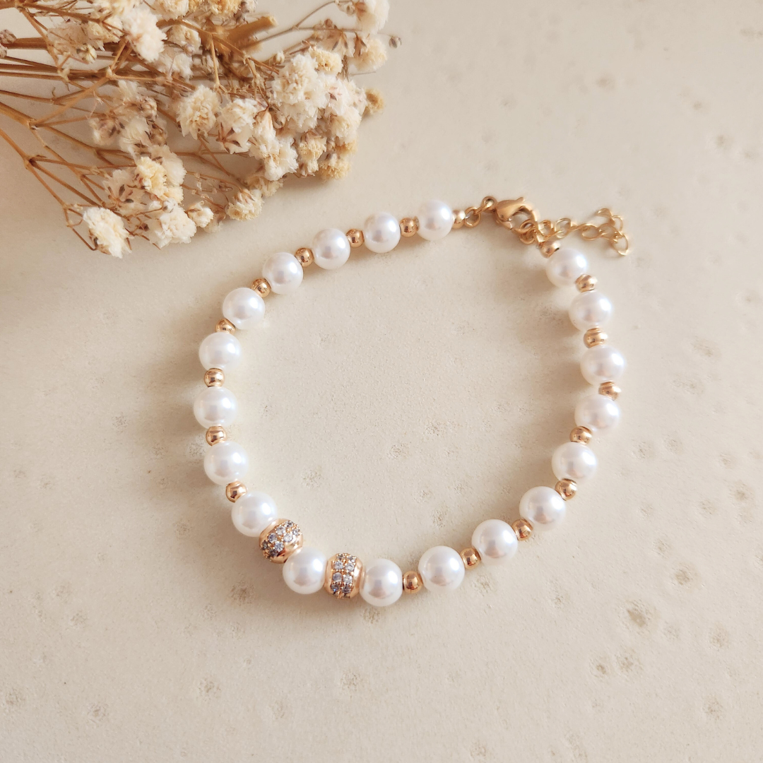 Pulsera Perlas Strass - Colección Acero Imagen principal del producto