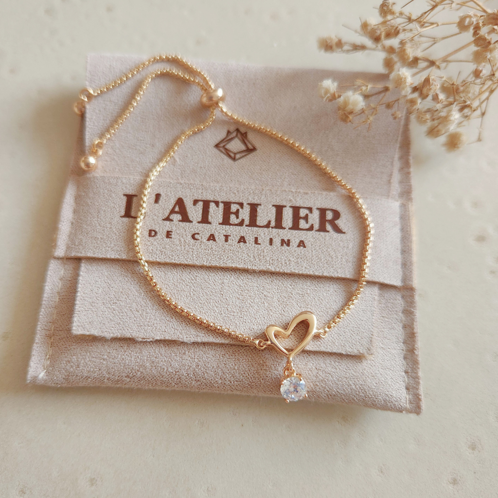 Pulsera Regulable Corazón Cristal - Colección Acero