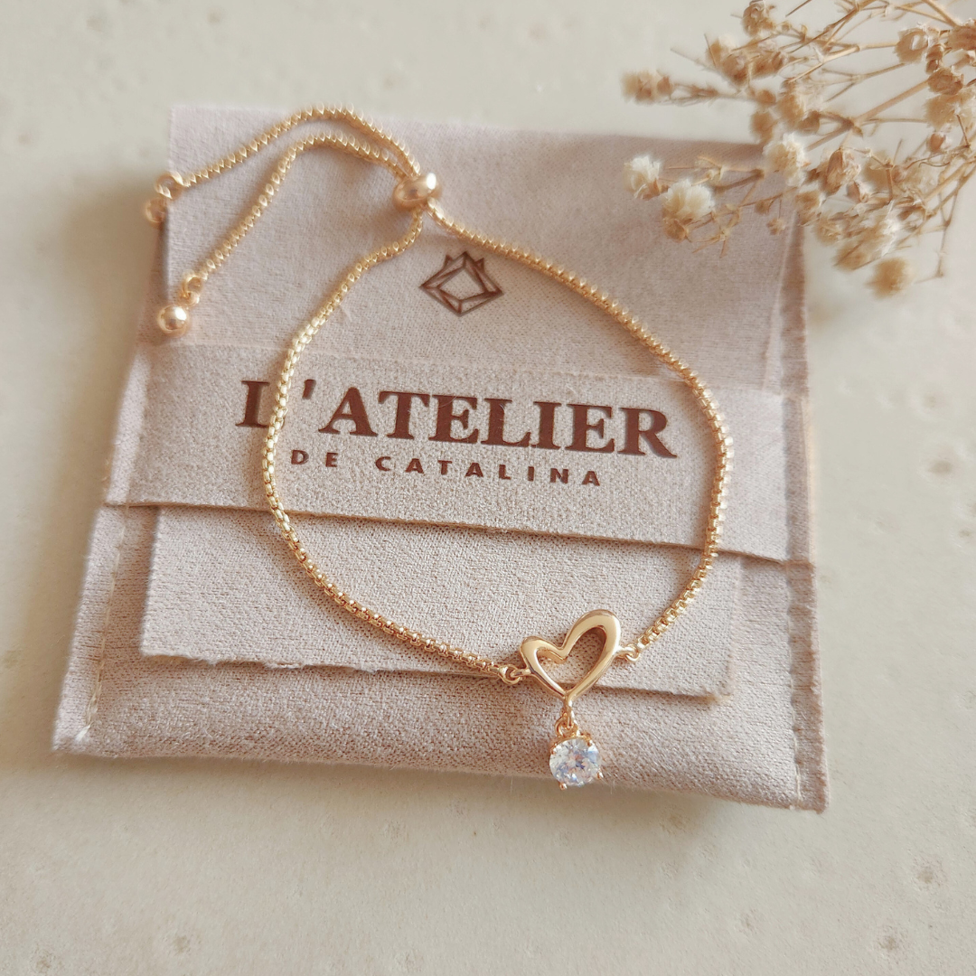 Pulsera Regulable Corazón Cristal - Colección Acero