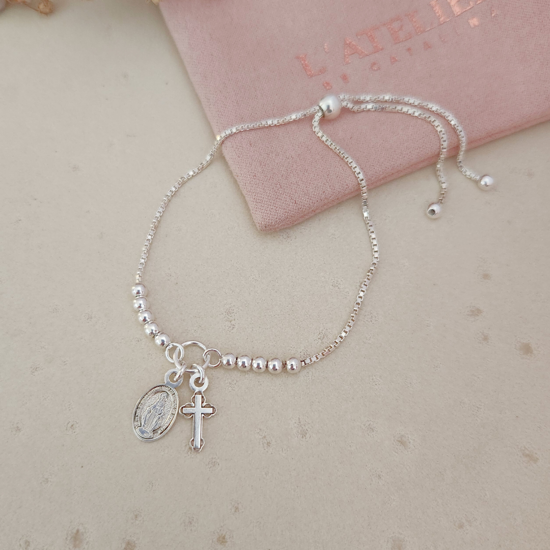 Pulsera Regulable Virgen Cruz - Colección Plata