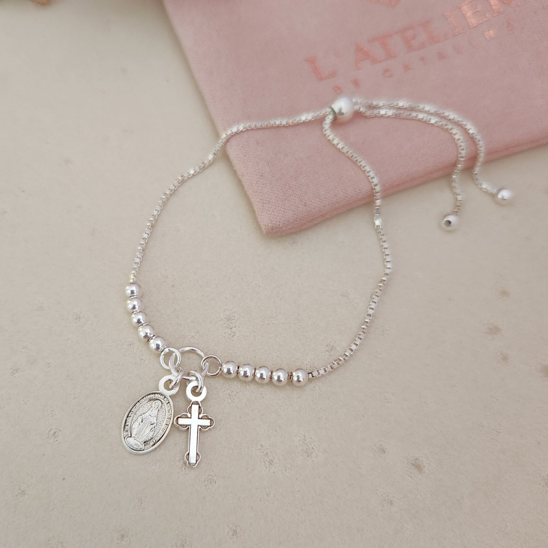 Pulsera Regulable Virgen Cruz - Colección Plata
