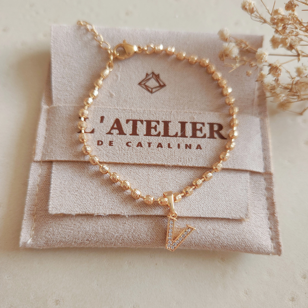 Pulsera Bolitas Iniciales - Colección Acero