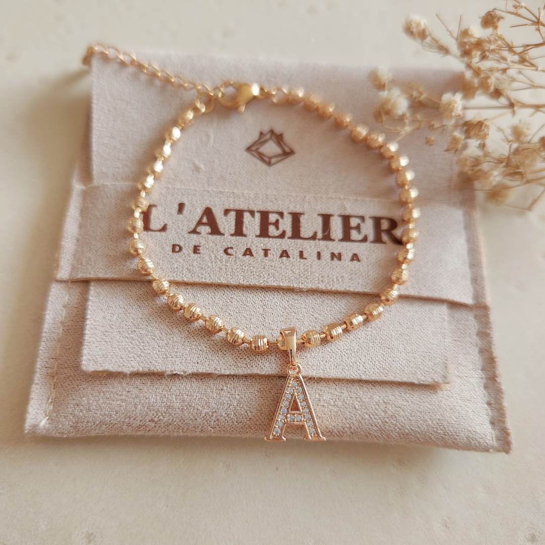Pulsera Bolitas Iniciales - Colección Acero