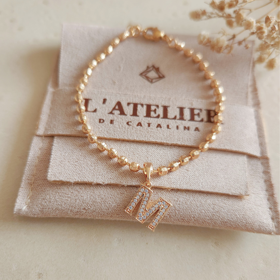 Pulsera Bolitas Iniciales - Colección Acero