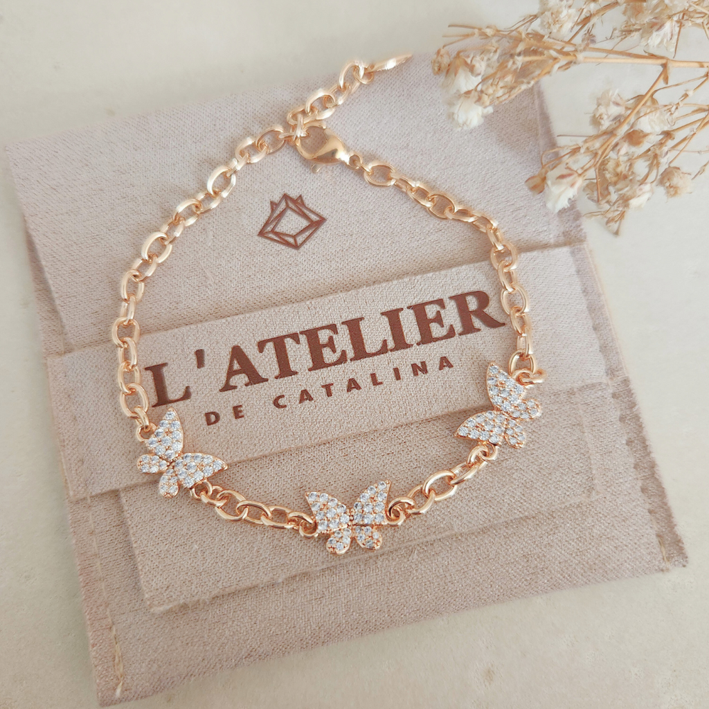 Pulsera Mariposa Triple Eslabones - Colección Acero