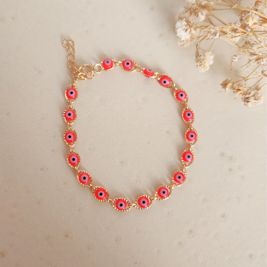 Pulsera Ojo Turco Rojo Rose - Colección Acero